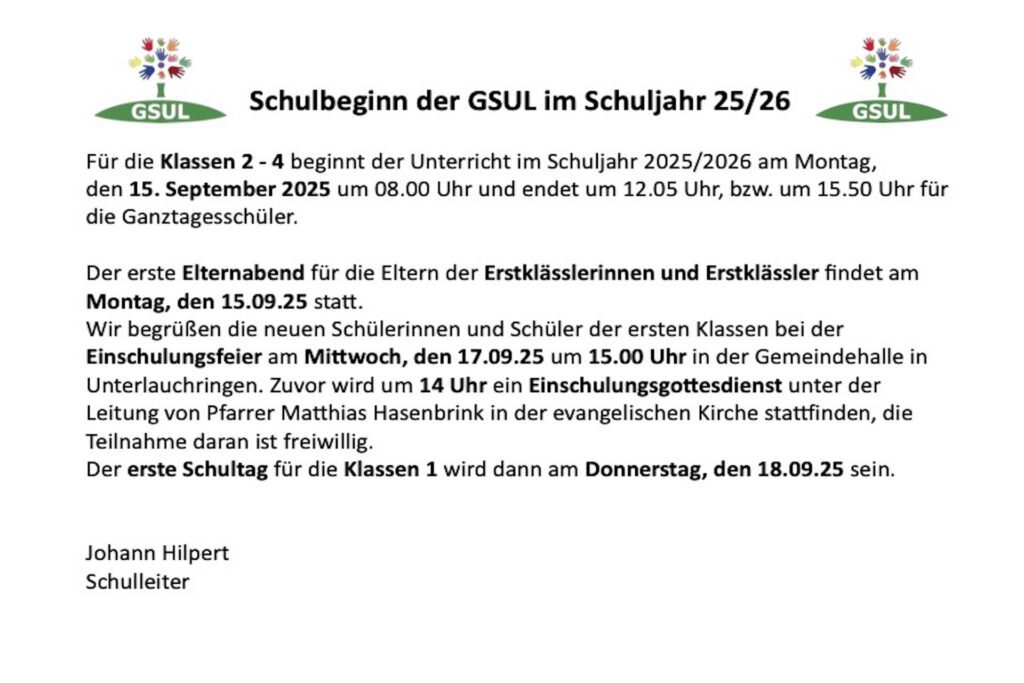 Schulbeginn der GSUL im Schuljahr 25