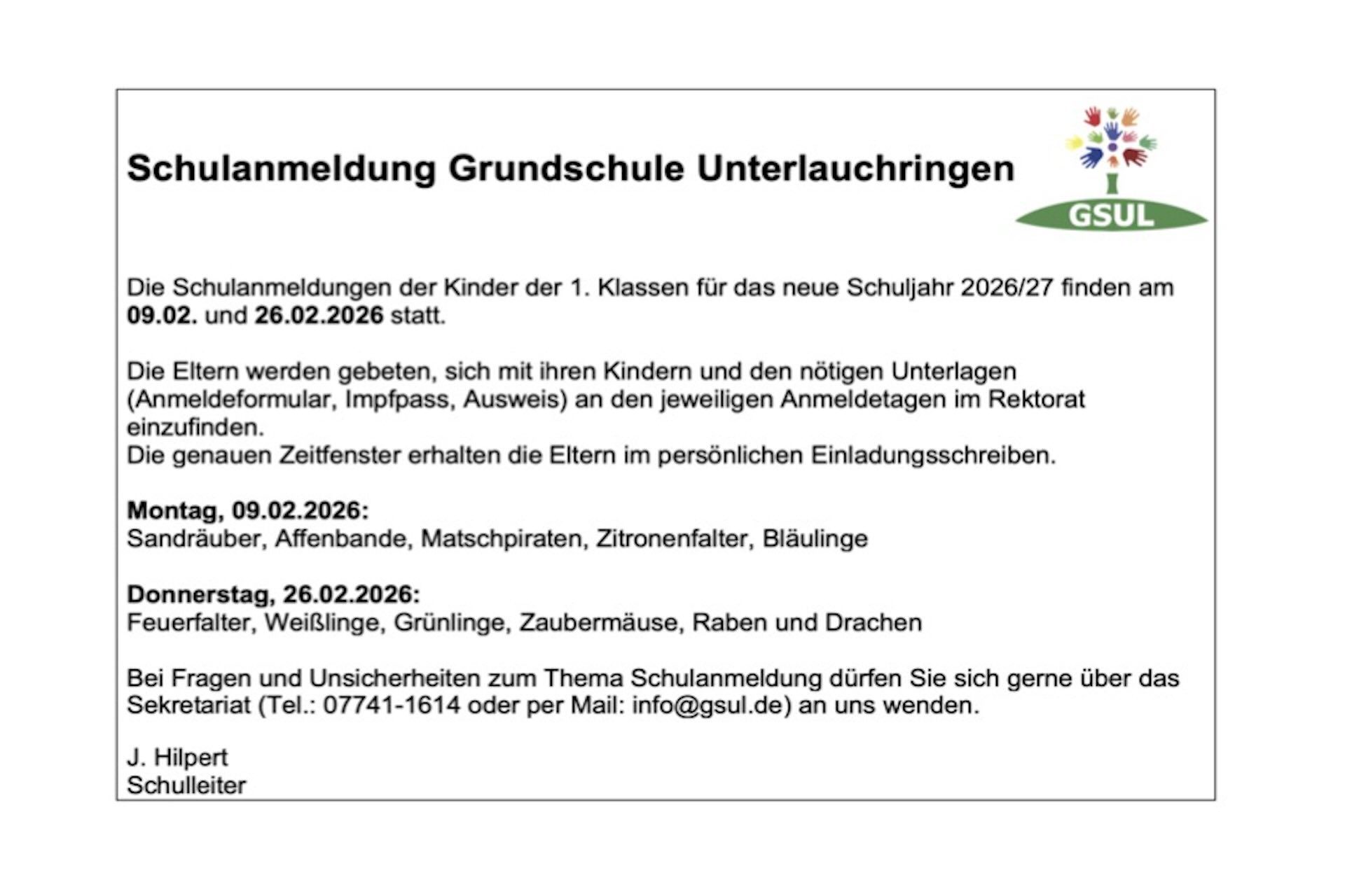 Homepage Schulanmeldung 2026_27 GSUL